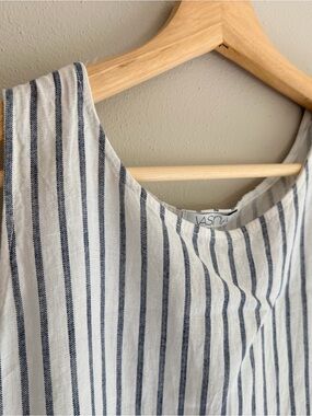 Striped Sleeveless Tiered Maxi Dress - Blue and White - Hi-lo